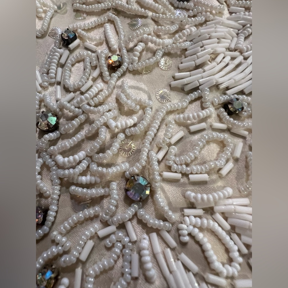 Vintage 1970s HEFTCO Beaded Wedding Gown, Matching Corset Vest Rhinestone Detail - Picture 13 of 17